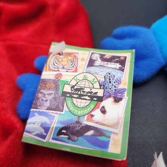 K&M International Poison Dart Frog Plush Hand Puppet Toys 1998 Red & Blue SET - Picture 9 of 10